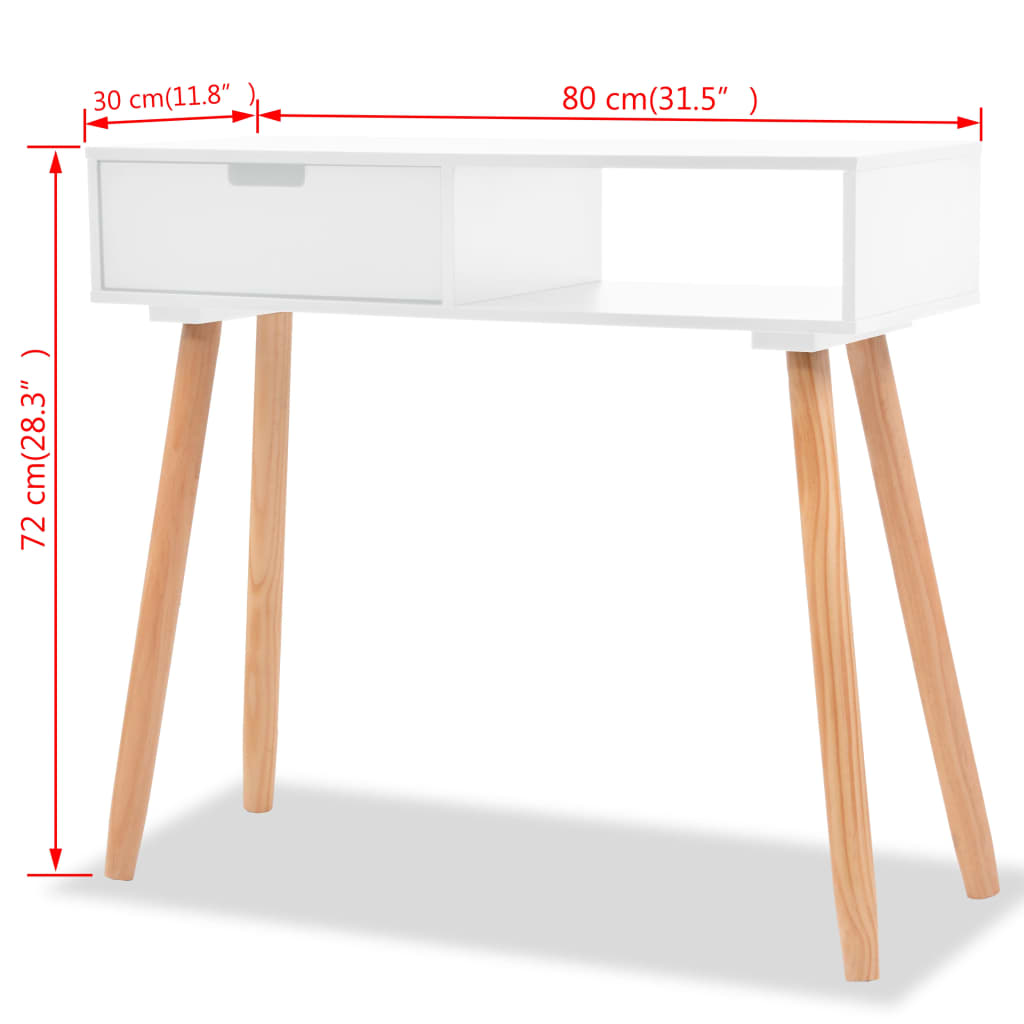 Console Table in Solid Pine Wood 80x30x72 cm White