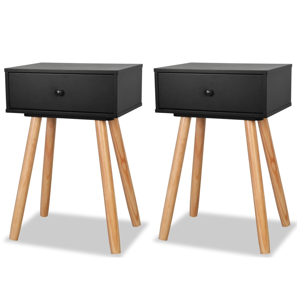 Comodini Set 2 pz in Massello di Pino 40x30x61 cm Neri - homemem39