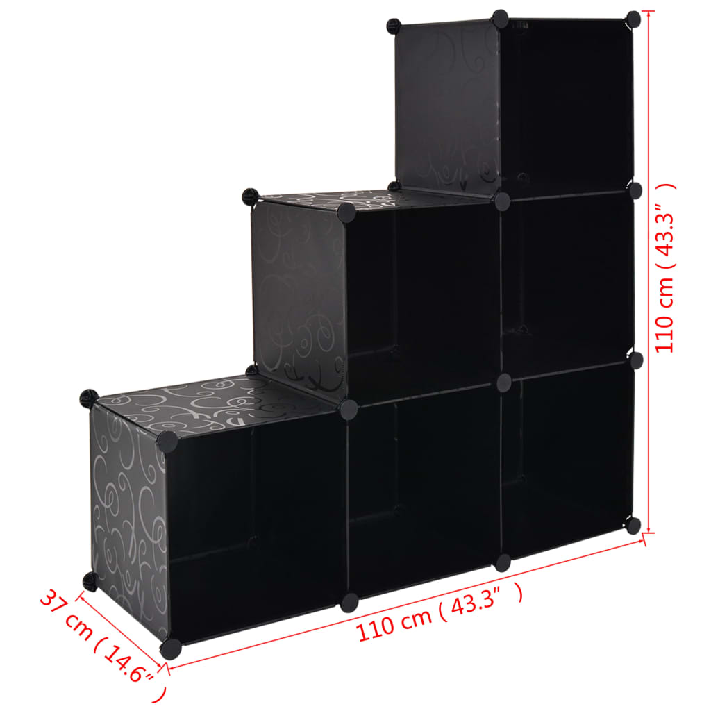 Armadio Salvaspazio a Cubo con 6 Scomparti Nero - homemem39
