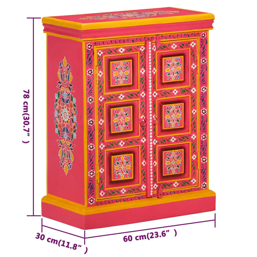 Credenza in Legno Massello di Mango Rosa Dipinta a Mano
