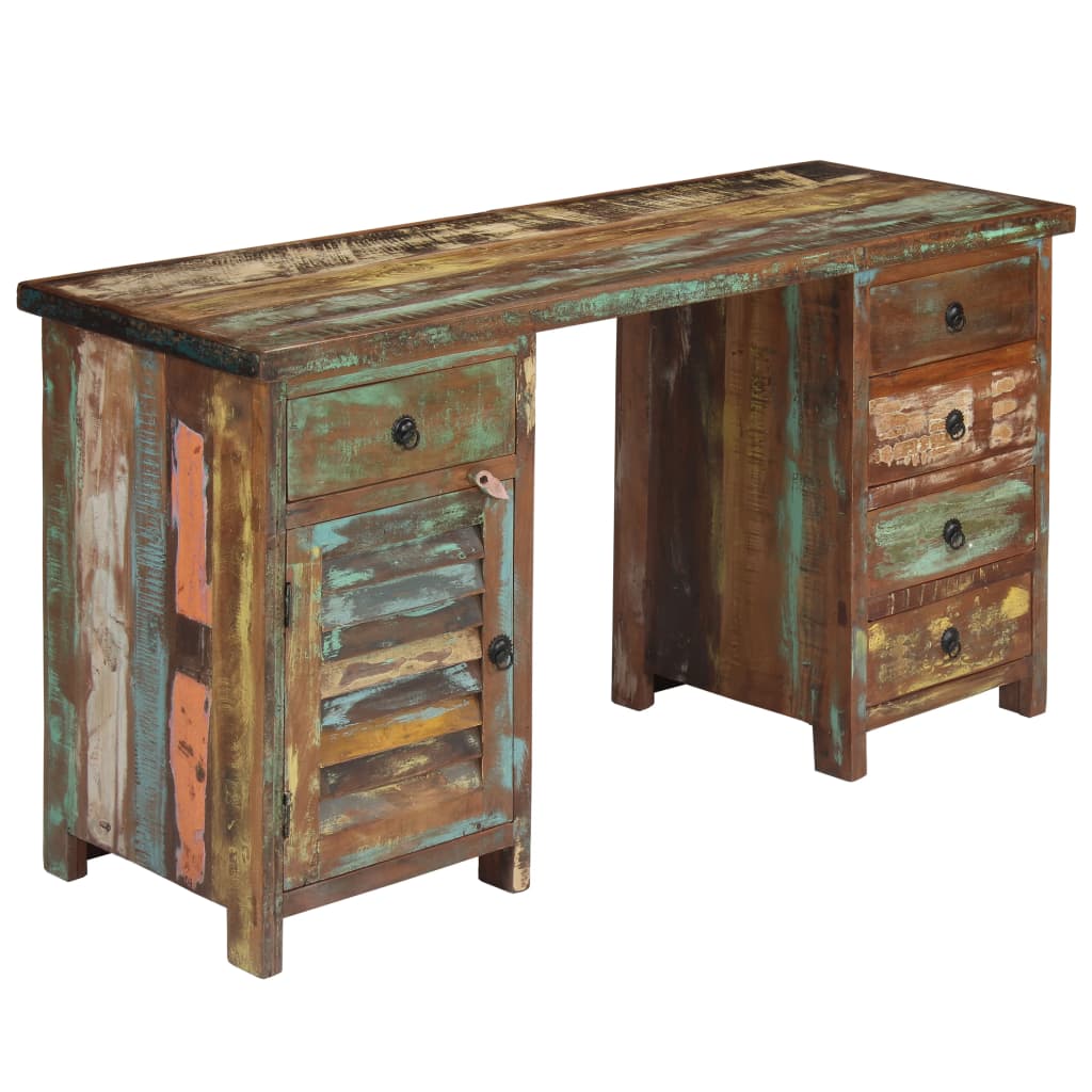 Scrivania a Colonna in Legno Massello di Recupero 140x50x77 cm