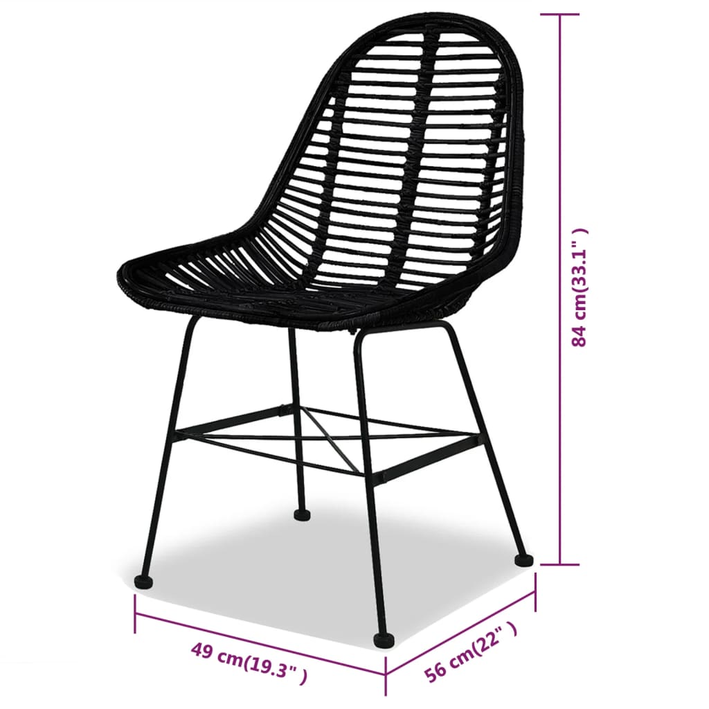Sedie da Pranzo 4 pz Nere in Rattan Naturale - homemem39