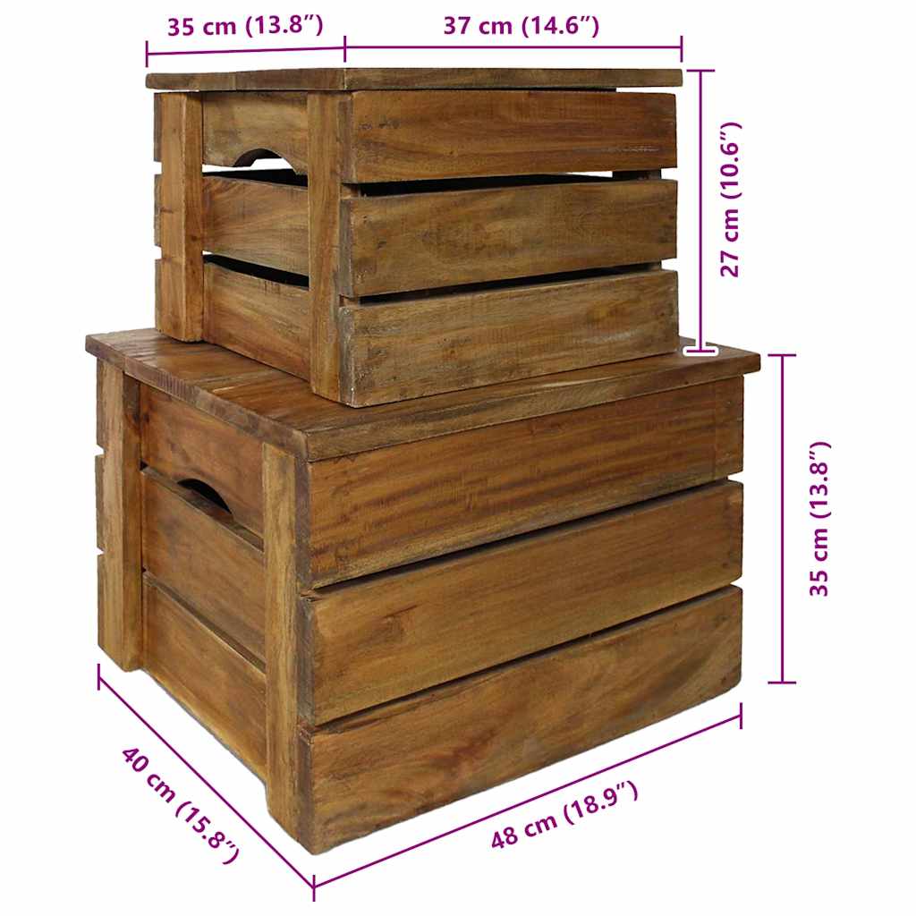 Set di Casse Portaoggetti 2 pz in Legno Massello di Mogano | homemem39