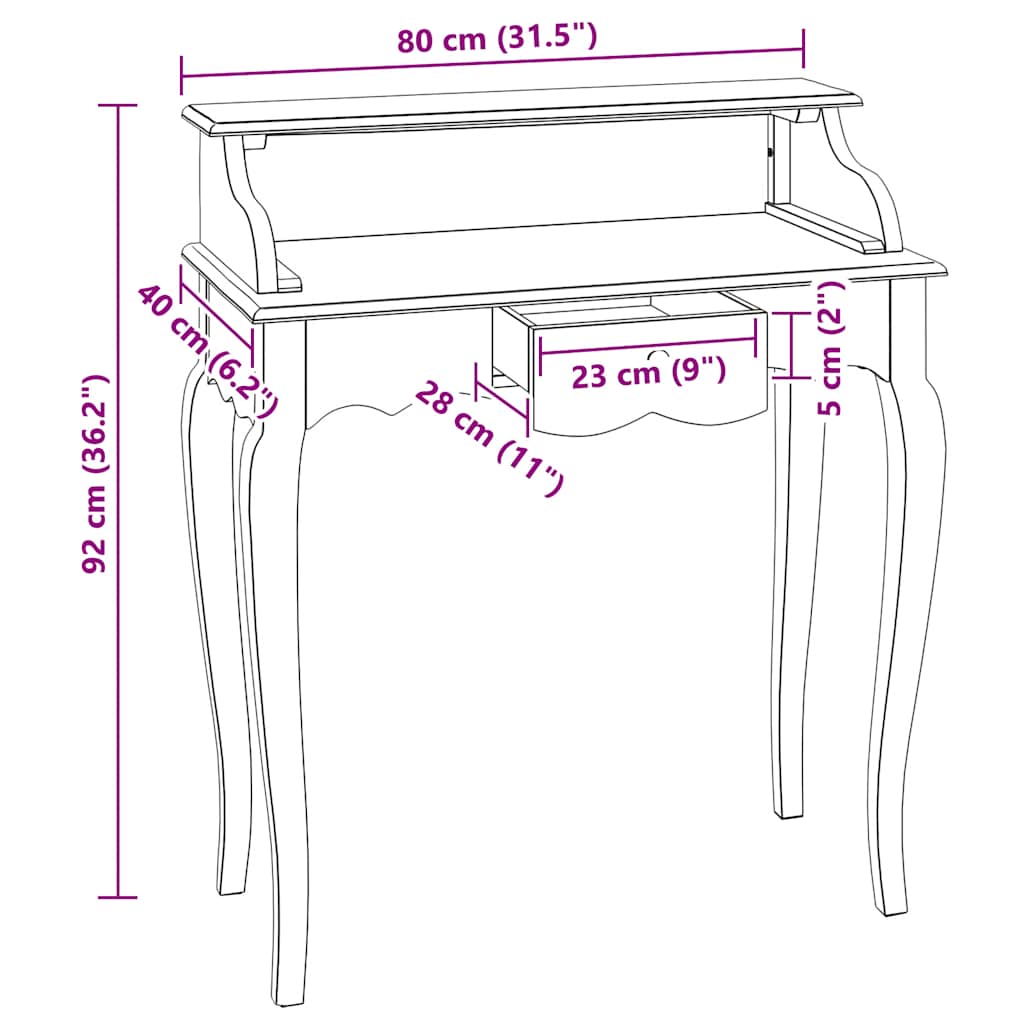 Scrivania in Legno Massello di Mogano 80x40x92 cm