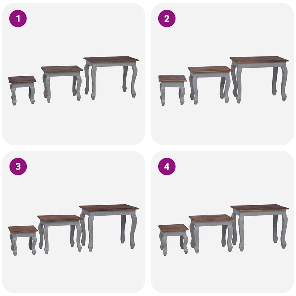 Set Tavolini a Incastro 3 pz in Legno Massello di Mogano | homemem39
