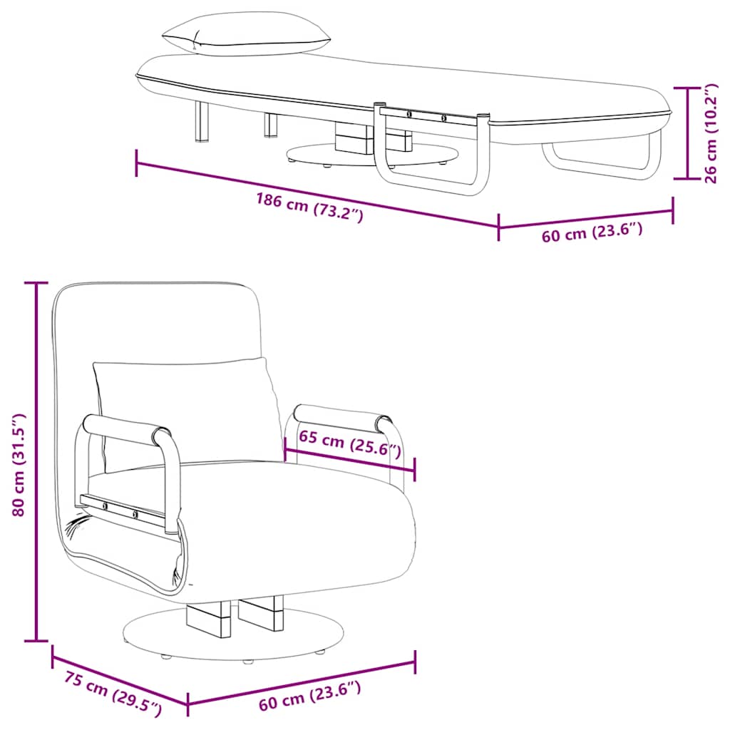 Sedia Girevole e Divano Letto Grigio Scuro in Tessuto