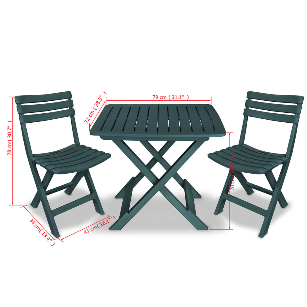Set da Bistrot 3 pz Pieghevole in Plastica Verde | homemem39