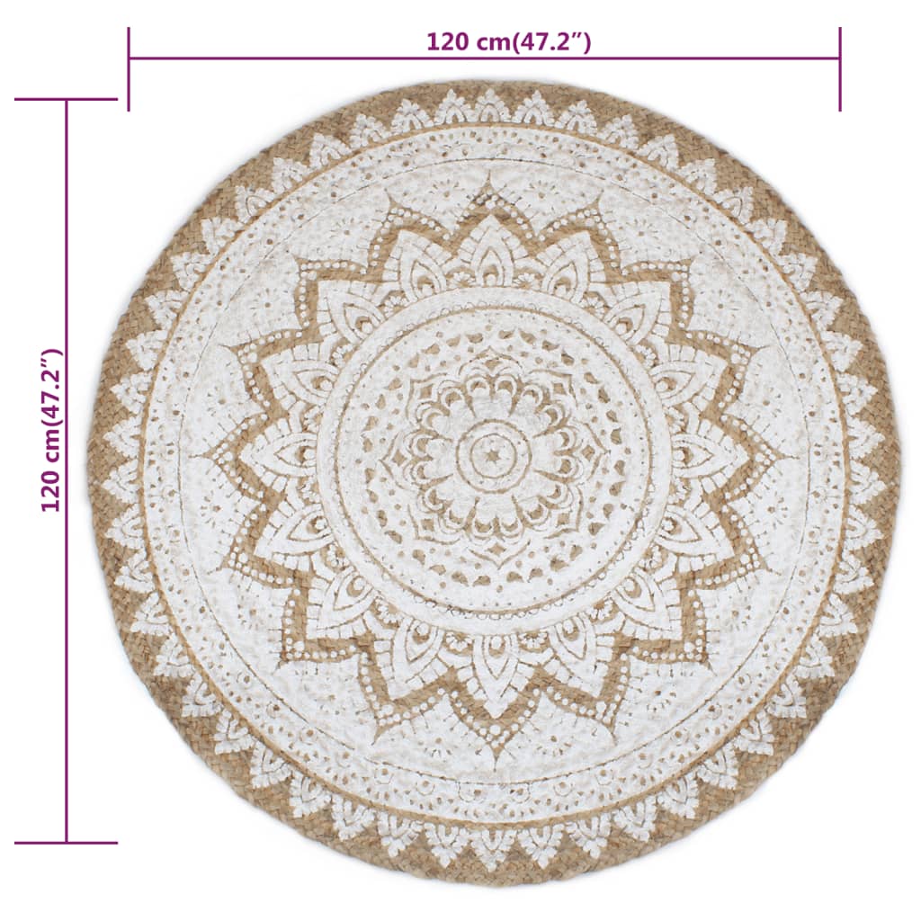Tappeto in Juta Intrecciata con Stampa 120 cm Rotondo - homemem39