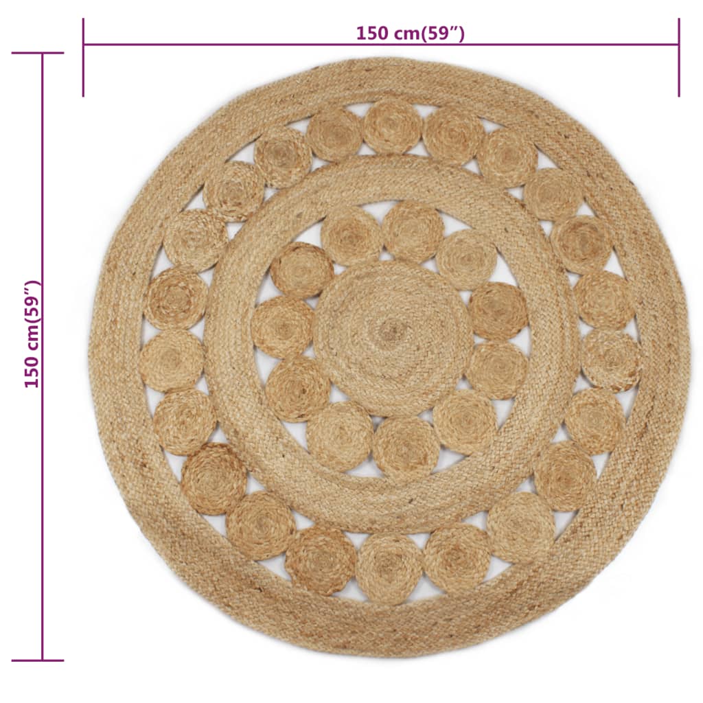 Jute Rug with Woven Design 150 cm Round