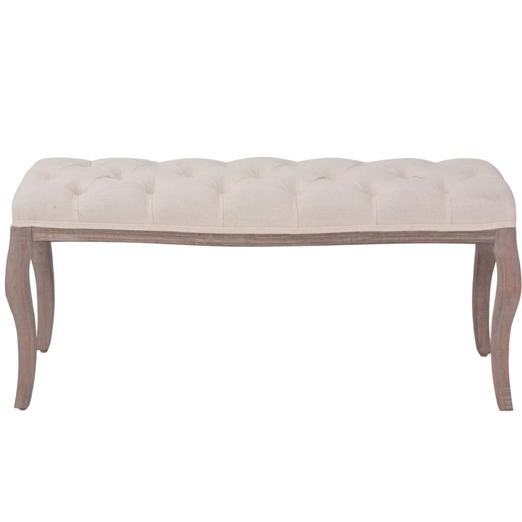 Panca in Legno Massello e Lino 110x38x48 cm Bianco Crema - homemem39