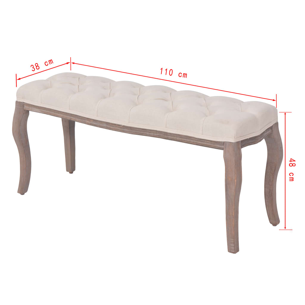 Panca in Legno Massello e Lino 110x38x48 cm Bianco Crema | homemem39