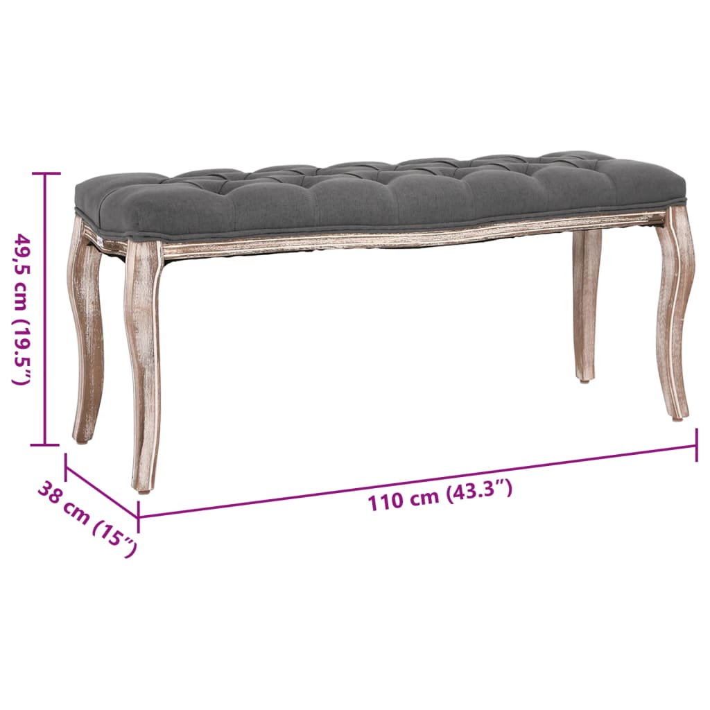 Panca in Lino e Legno Massello 110x38x48 cm Grigio Scuro - homemem39