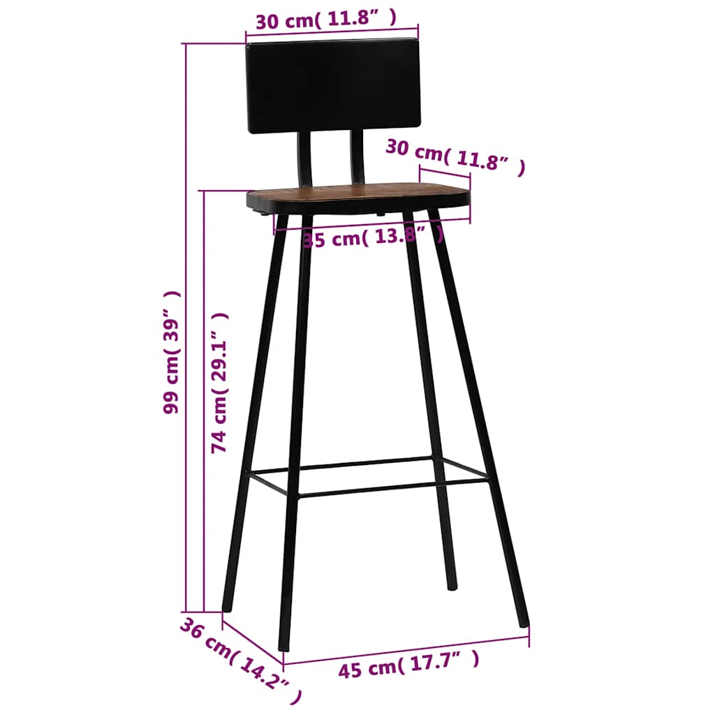 Bar Chairs 2 pcs Solid Reclaimed Wood