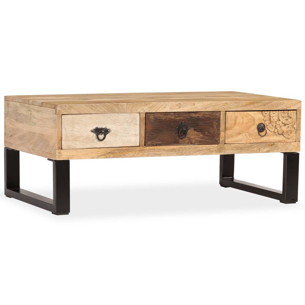 Tavolino da Caffè con 3 Cassetti Massello di Mango 90x50x35 cm | homemem39