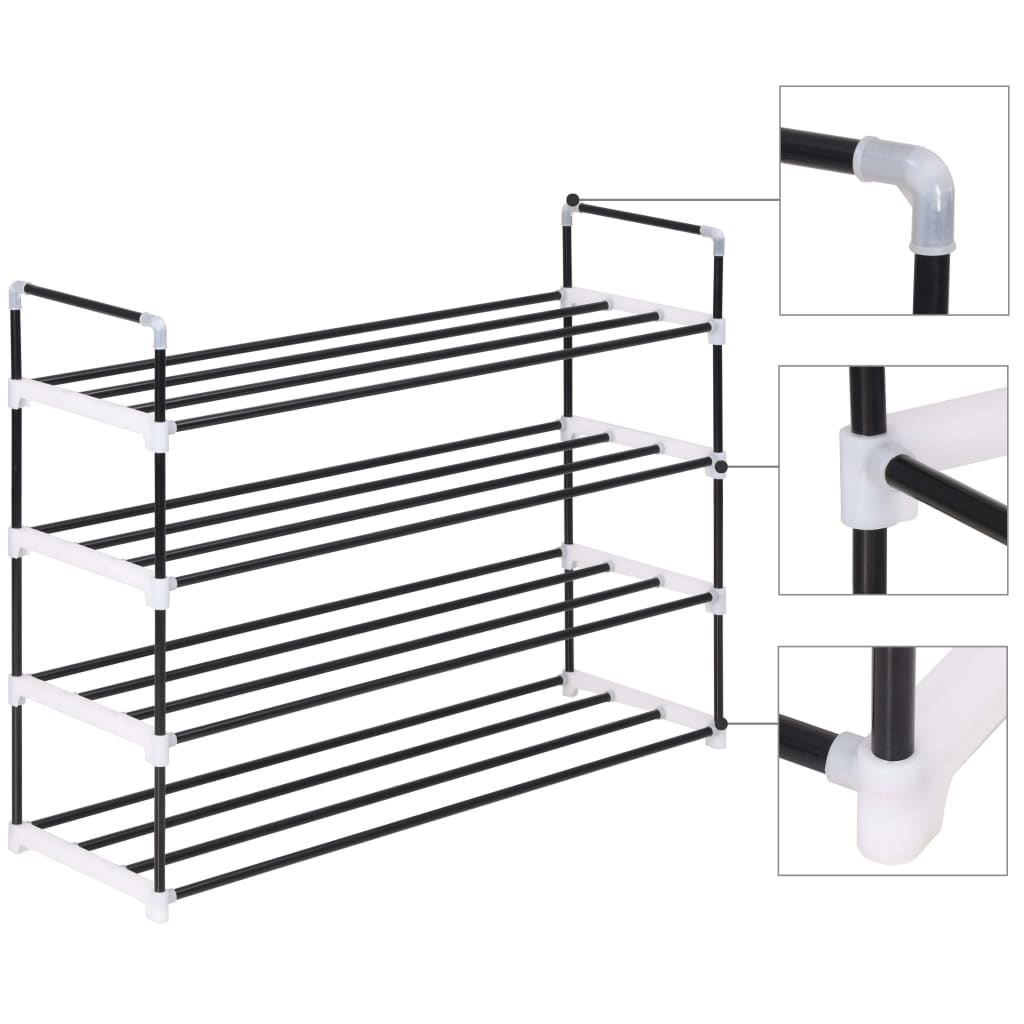 Scarpiera con 4 Ripiani in Metallo e Plastica Nero - homemem39