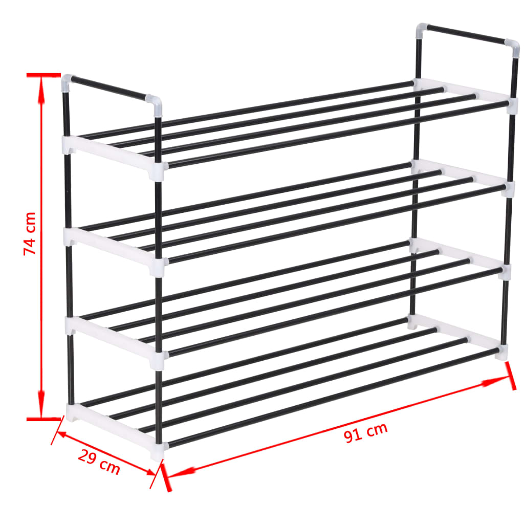Scarpiera con 4 Ripiani in Metallo e Plastica Nero - homemem39