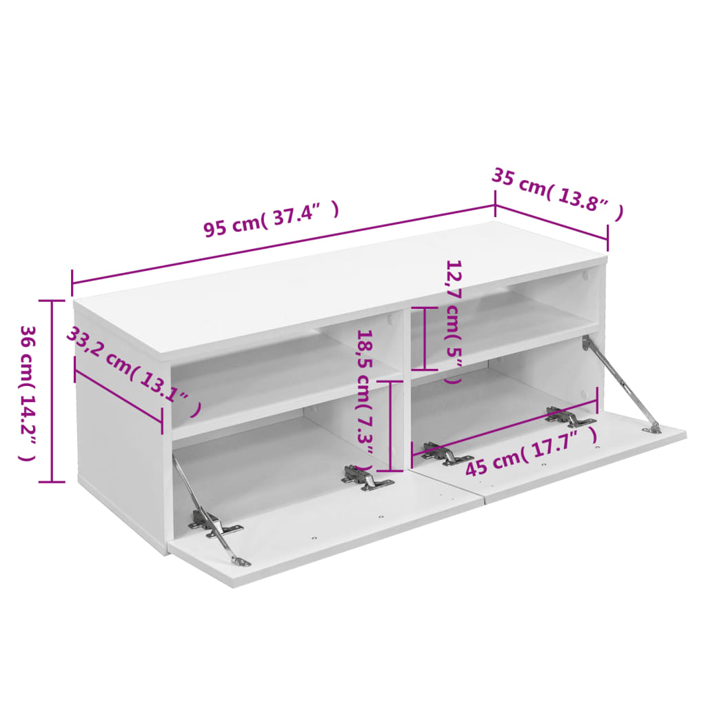 Mobile Porta TV in Legno Multistrato 95x35x36 cm Bianco - homemem39