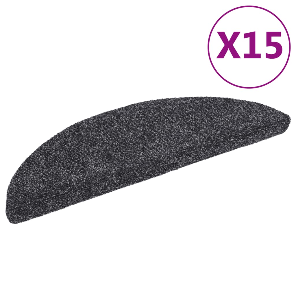 Tappetini per scale autoadesivi 15 pz 56x17x3 cm Grigio scuro semicircolari - homemem39