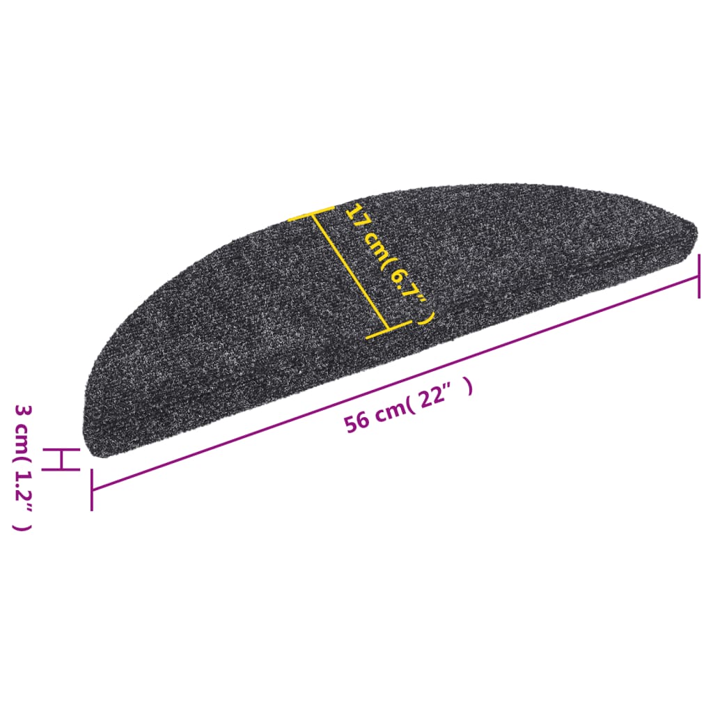 Tappetini per scale autoadesivi 15 pz 56x17x3 cm Grigio scuro semicircolari - homemem39