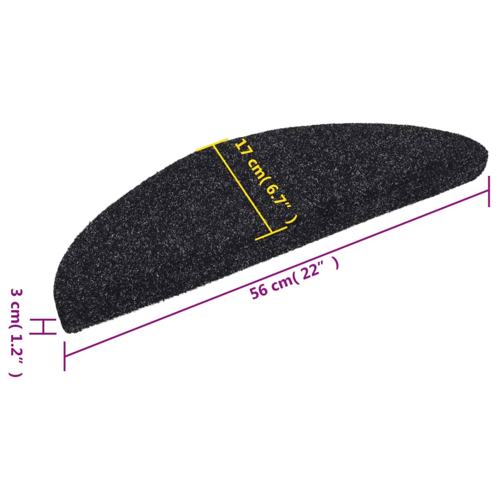 Tappetini per scale autoadesivi 15 pz 56x17x3 cm neri semicircolari - homemem39