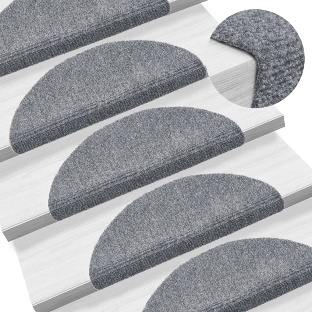Tappetini per scale autoadesivi 15 pz 56x17x3 cm Grigio chiaro semicircolari - homemem39