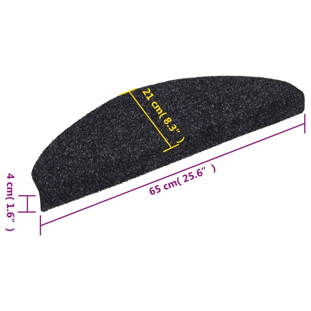 Tappetini per scale autoadesivi 15 pz 65x21x4 cm neri semicircolari grandi - homemem39