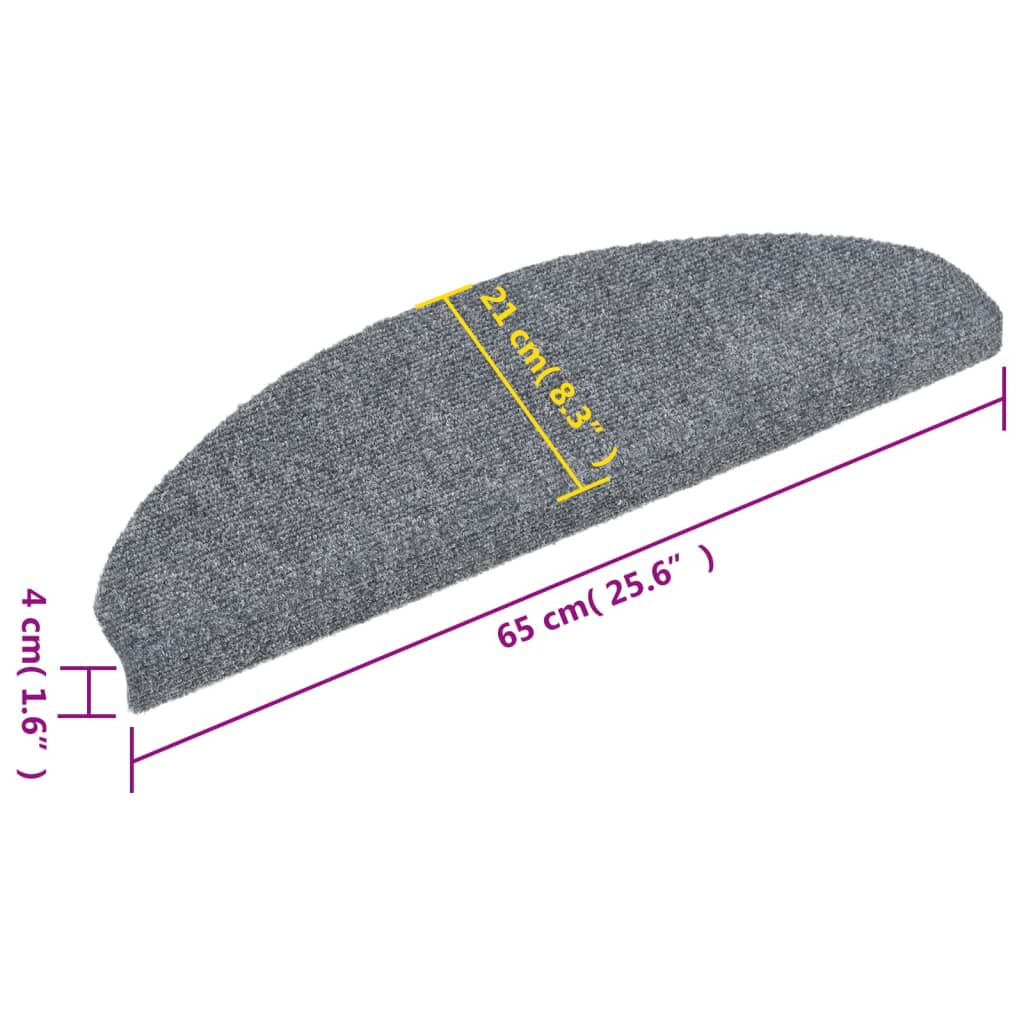 Tappetini per scale autoadesivi 15 pz 65x21x4 cm Grigio chiaro Semicircolari Grandi - homemem39