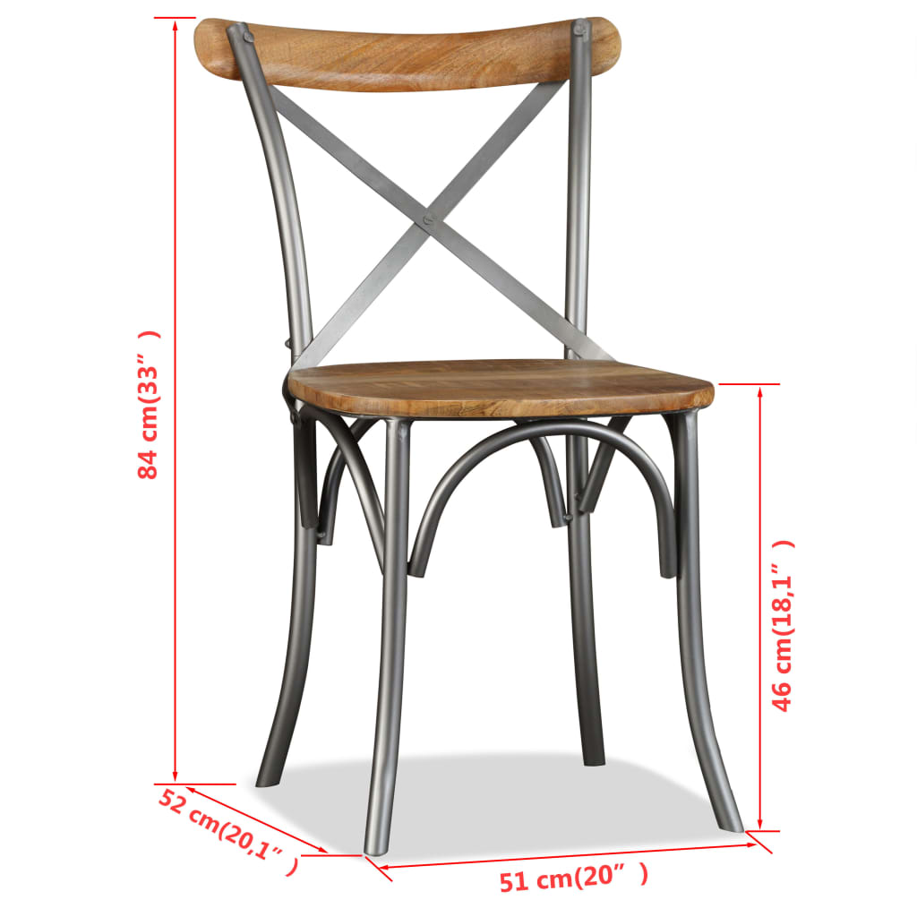 Sedie da Pranzo 6 pz Legno Massello di Mango Schienale Acciaio | homemem39