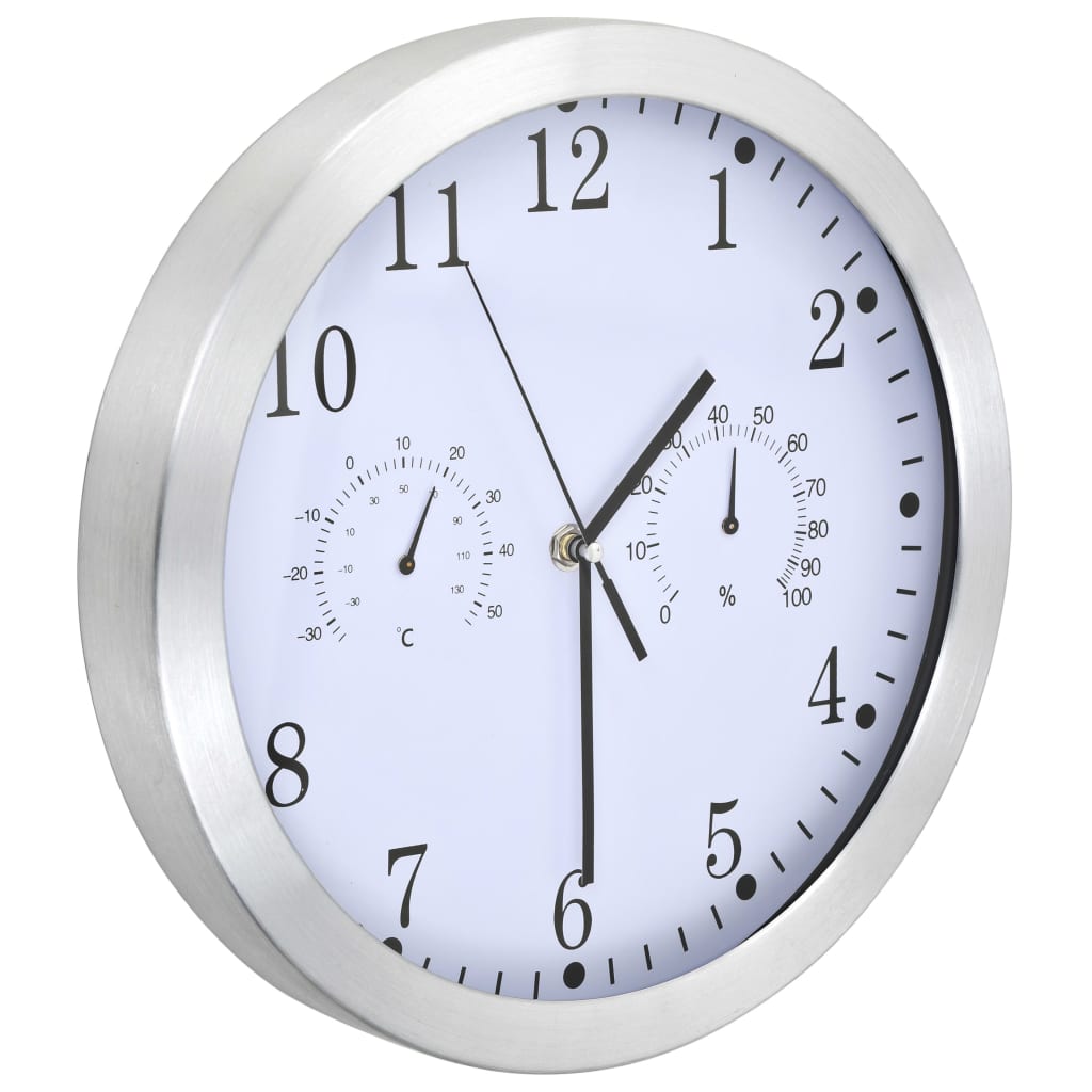 Orologio da Parete al Quarzo Igrometro Termometro 30 cm Bianco | homemem39