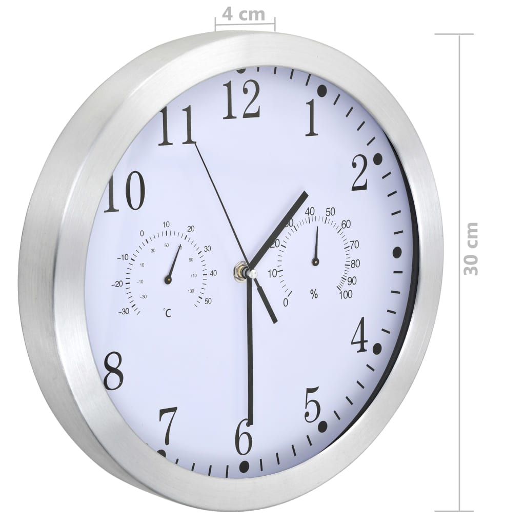 Orologio da Parete al Quarzo Igrometro Termometro 30 cm Bianco | homemem39