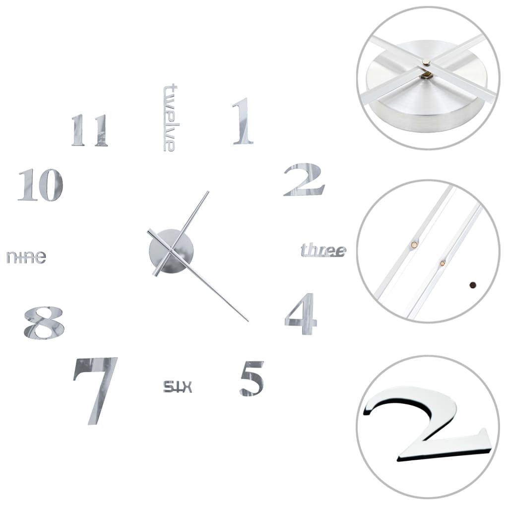 Orologio da Parete 3D in Stile Moderno 100cm XXL Argento - homemem39