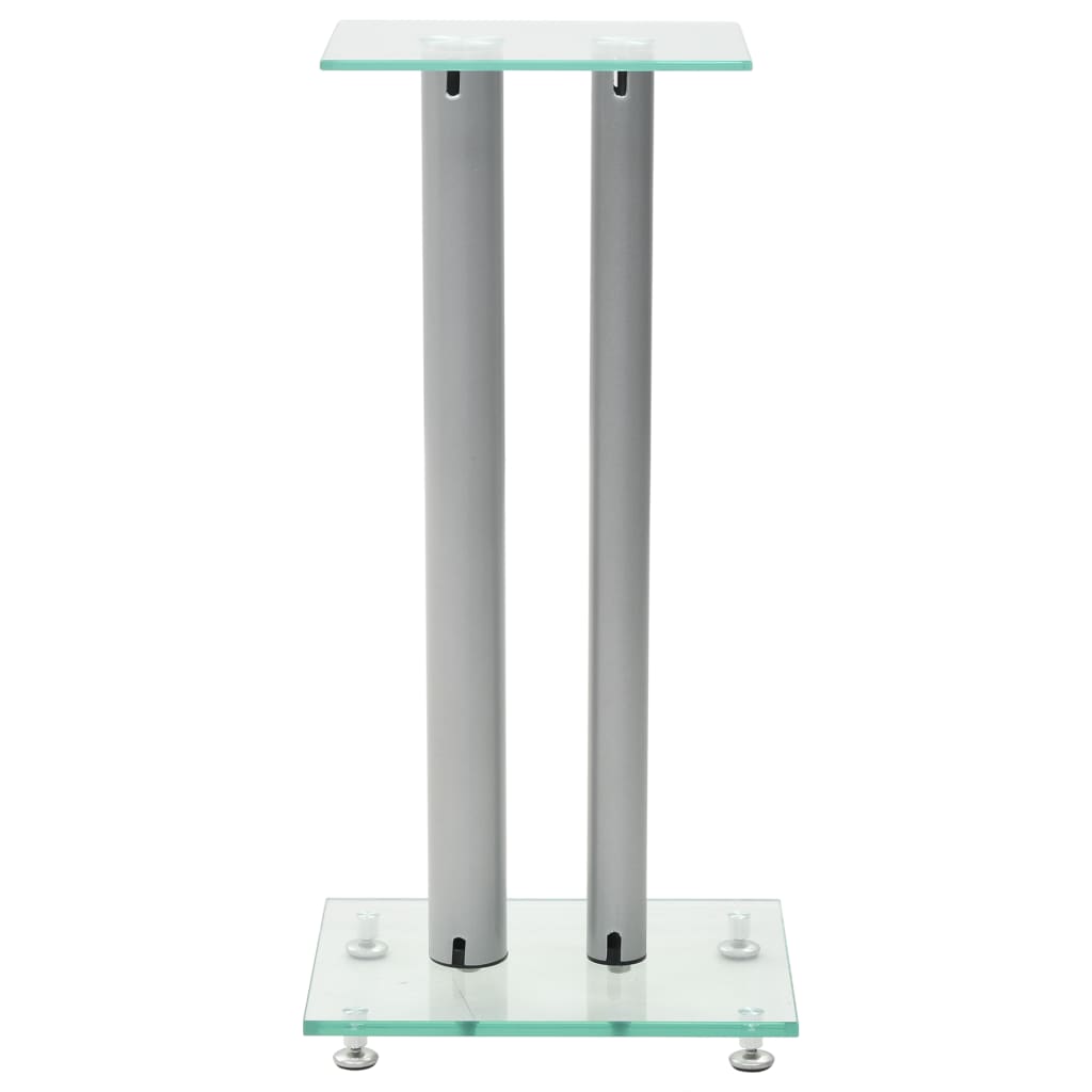 Supporti per Altoparlanti 2pz Vetro Temperato a Colonne Argento - homemem39