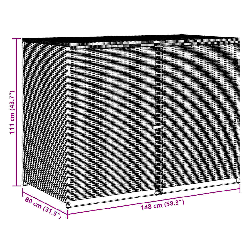 Copribidone Doppio per Spazzatura Polyrattan Nero 148x80x111 cm | homemem39
