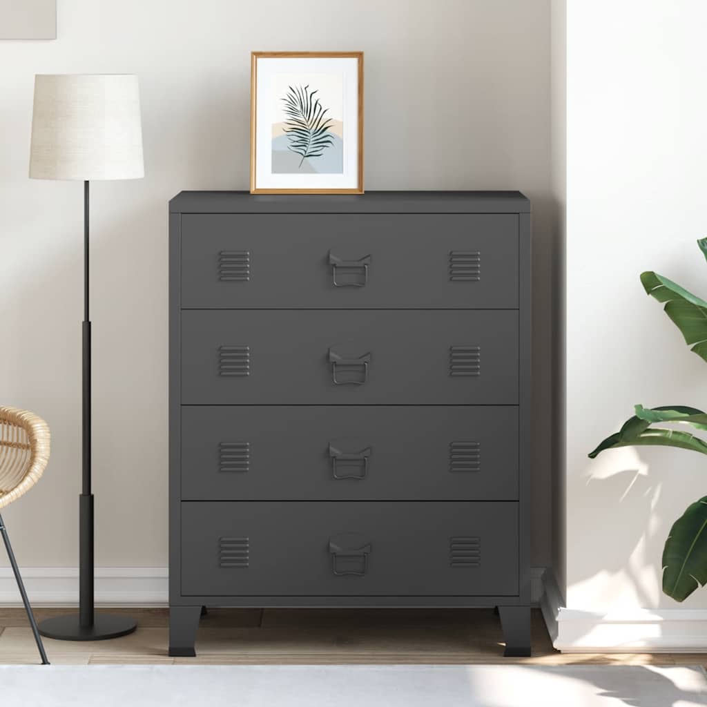 Cassettiera in Metallo in Stile Industriale 78x40x93 cm Nera - homemem39