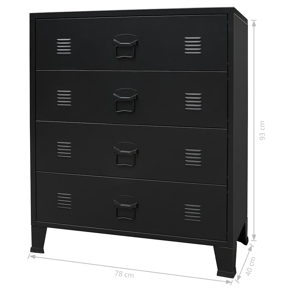 Cassettiera in Metallo in Stile Industriale 78x40x93 cm Nera | homemem39