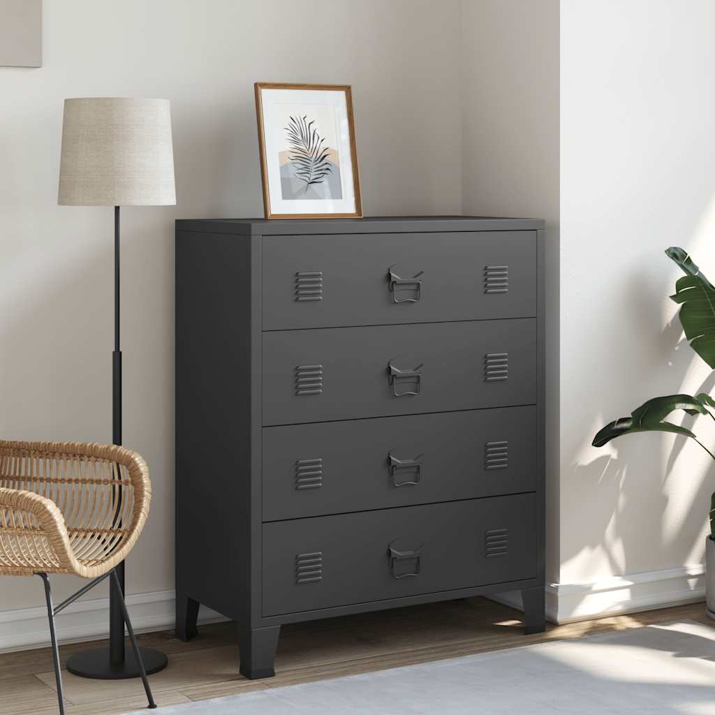 Cassettiera in Metallo in Stile Industriale 78x40x93 cm Nera - homemem39