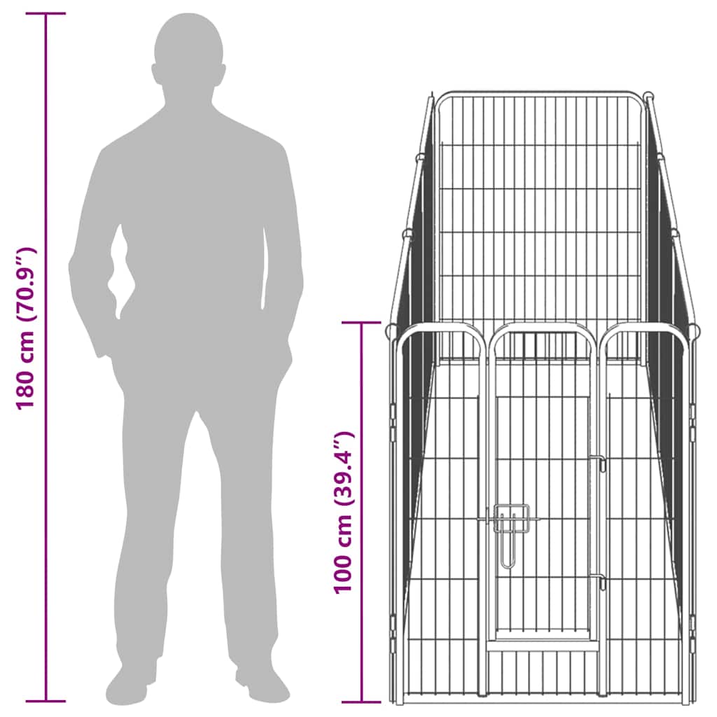 Box per Cani con 8 Pannelli in Acciaio 80x100 cm Nero | homemem39