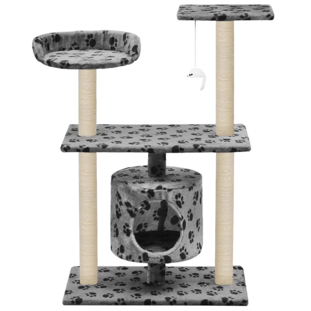 Albero per Gatti e Tiragraffi Sisal 95 cm Zampe Stampate Grigio - homemem39