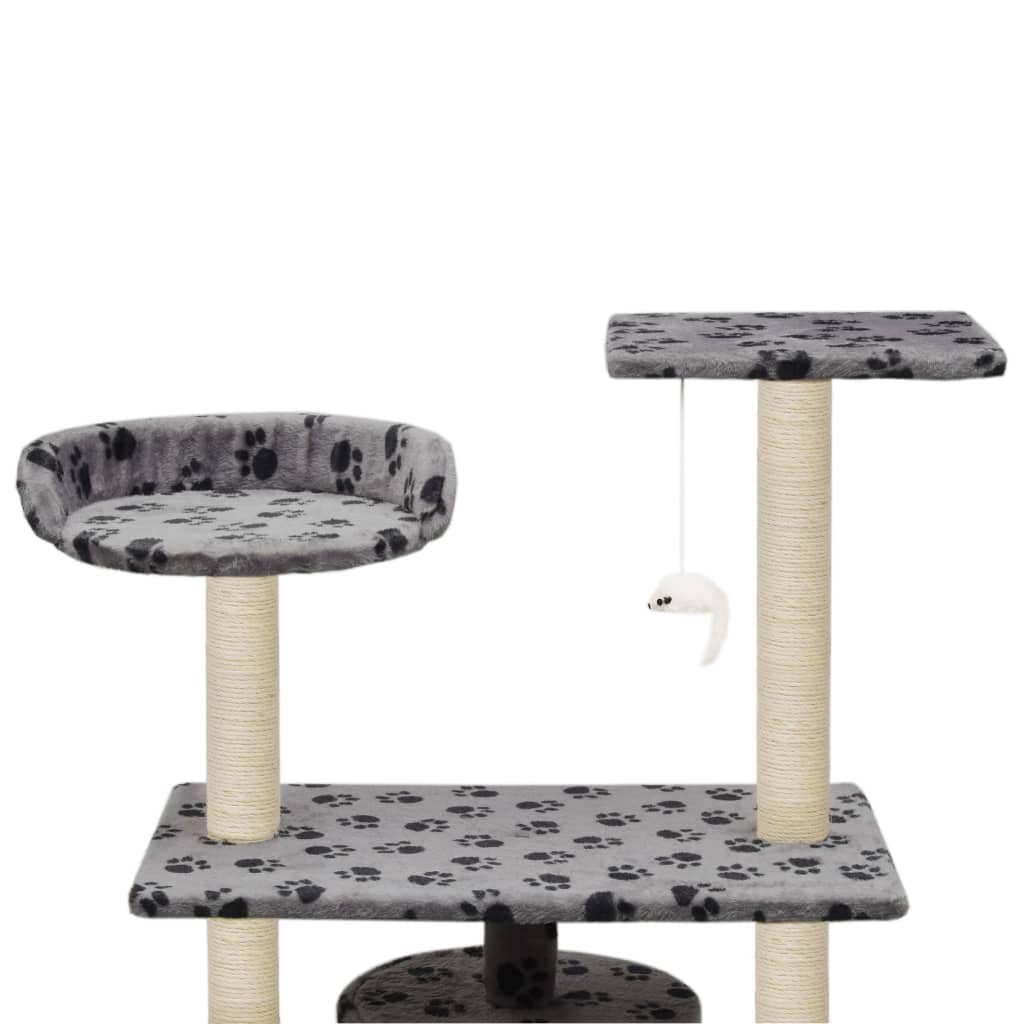 Albero per Gatti e Tiragraffi Sisal 95 cm Zampe Stampate Grigio - homemem39