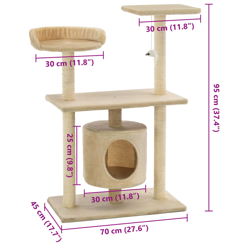 Albero per Gatti con Tiragraffi in Sisal 95 cm Beige | homemem39