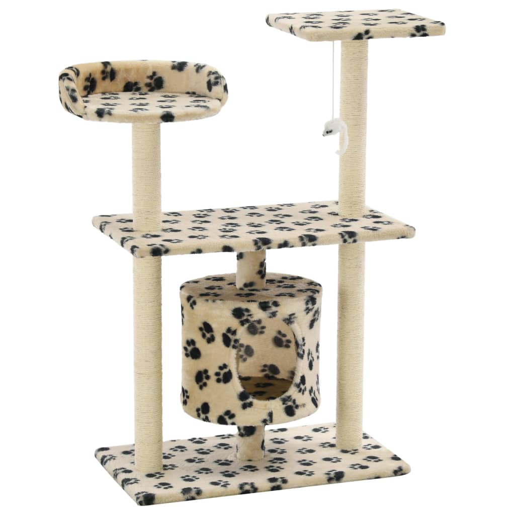 Albero per Gatti e Tiragraffi Sisal 95 cm Zampe Stampate Beige - homemem39