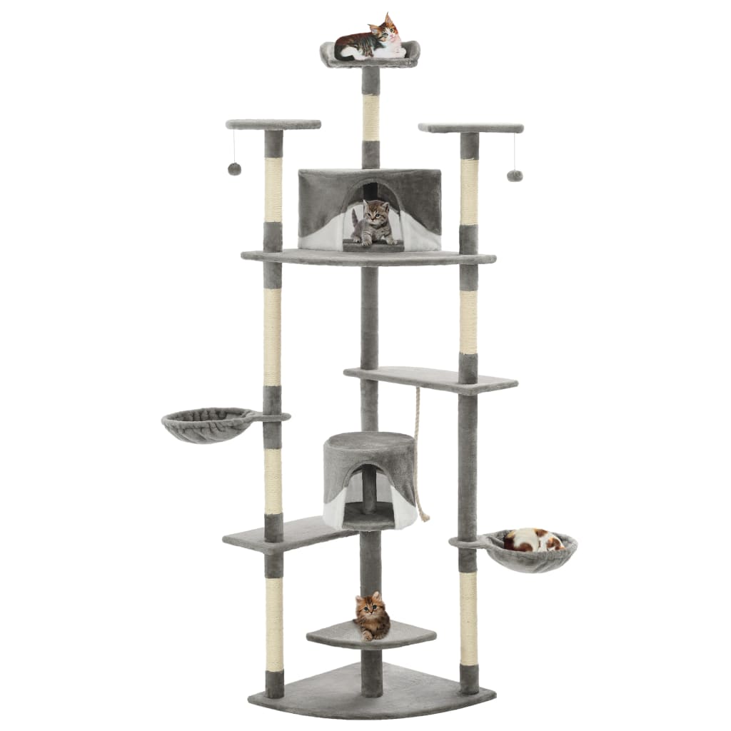 Albero per Gatti e Tiragraffi in Sisal 203 cm Grigio e Bianco - homemem39