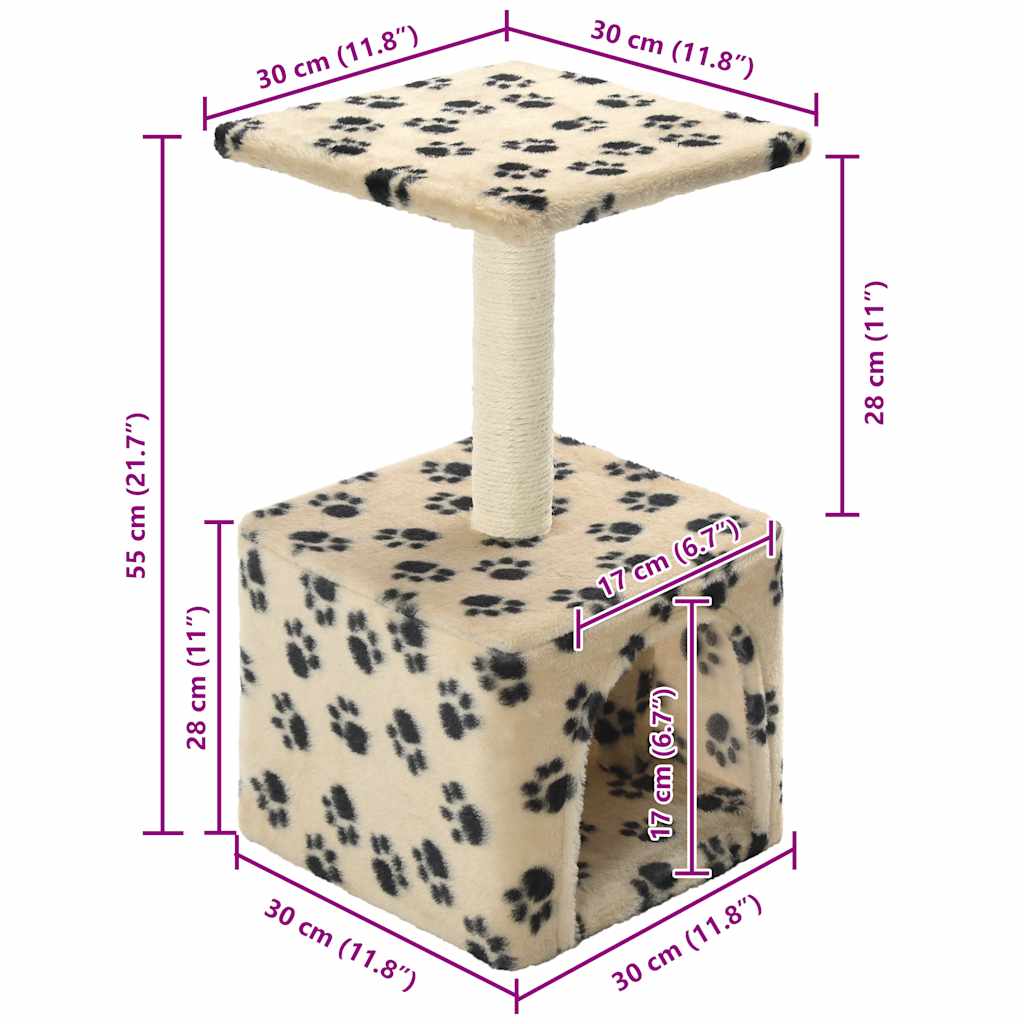 Albero per Gatti e Tiragraffi Sisal 55 cm Zampe Stampate Beige | homemem39
