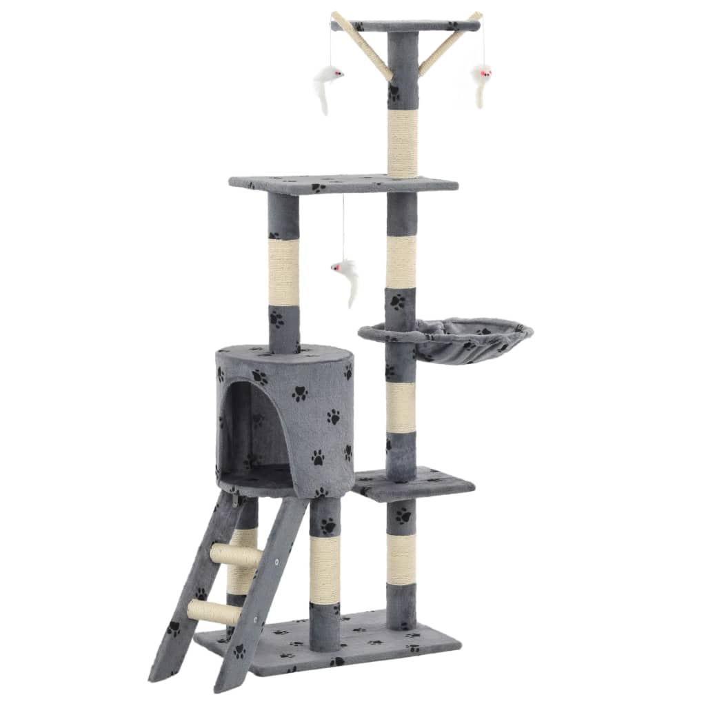 Albero per Gatti e Tiragraffi Sisal 138cm Zampe Stampate Grigio - homemem39