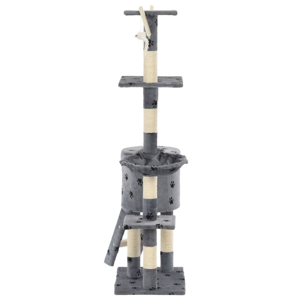 Albero per Gatti e Tiragraffi Sisal 138cm Zampe Stampate Grigio - homemem39