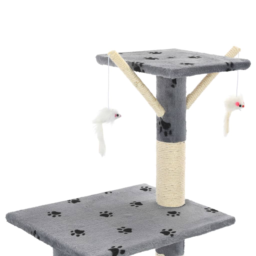 Albero per Gatti e Tiragraffi Sisal 138cm Zampe Stampate Grigio - homemem39