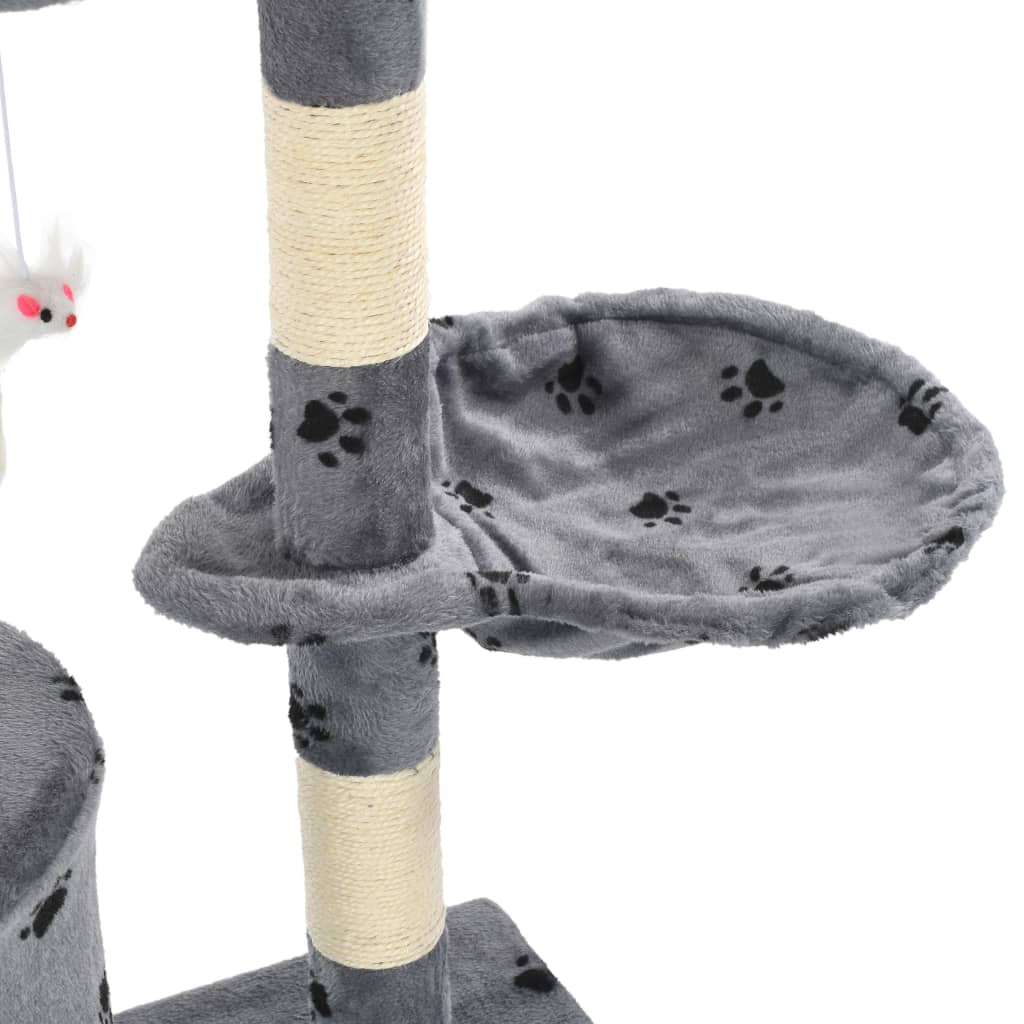 Albero per Gatti e Tiragraffi Sisal 138cm Zampe Stampate Grigio - homemem39