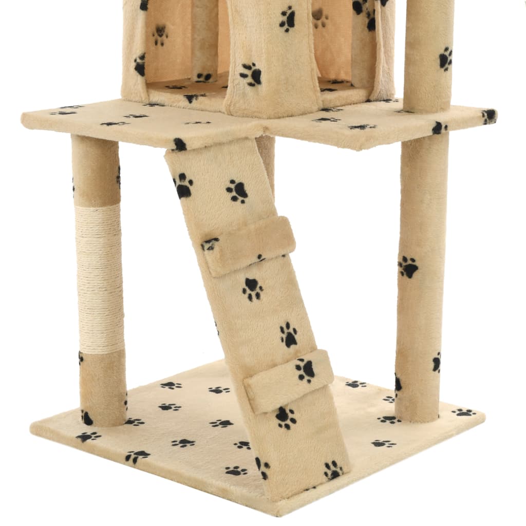 Albero per Gatti e Tiragraffi Sisal 120 cm Zampe Stampate Beige - homemem39