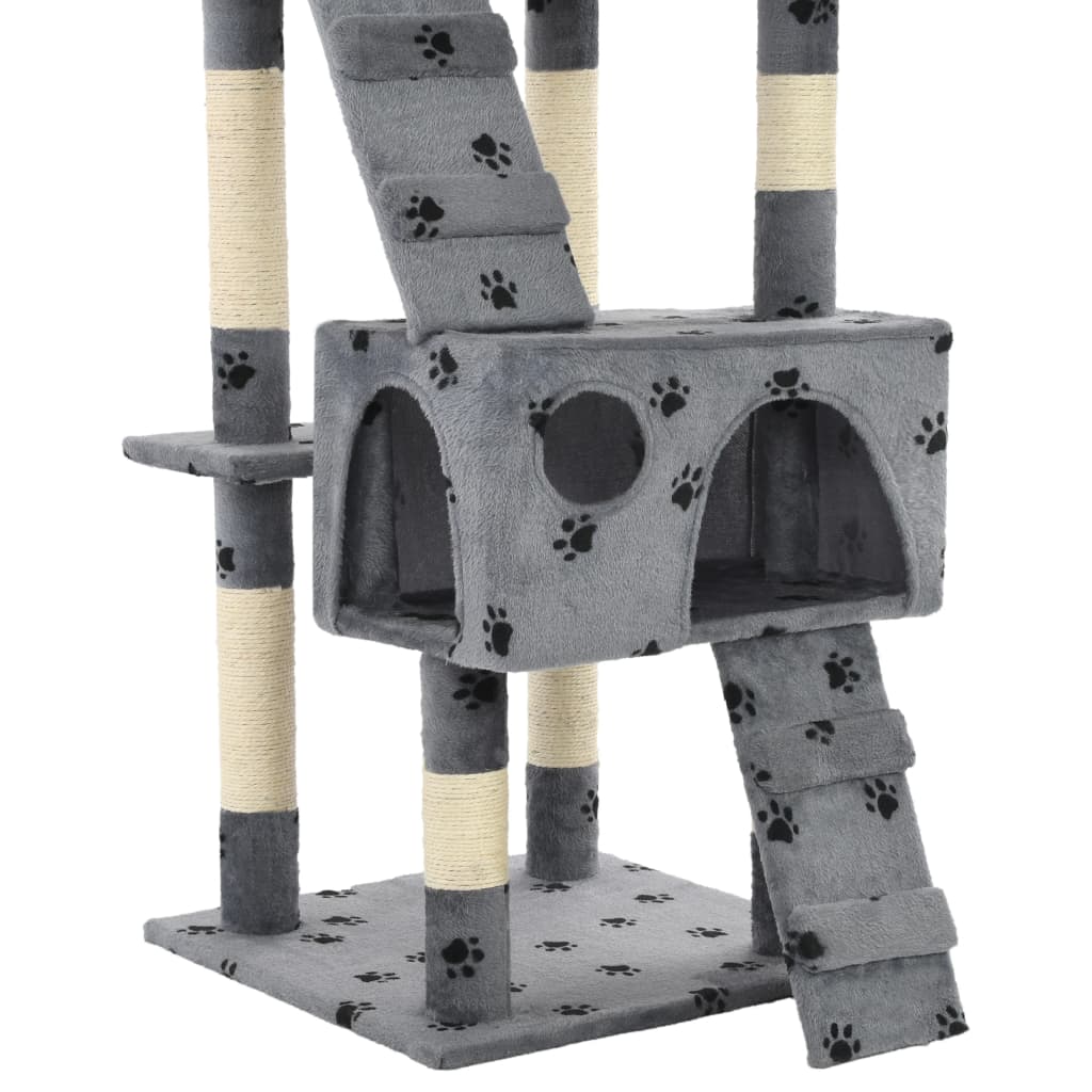 Albero per Gatti Tiragraffi Sisal 170 cm Zampe Stampate Grigio - homemem39