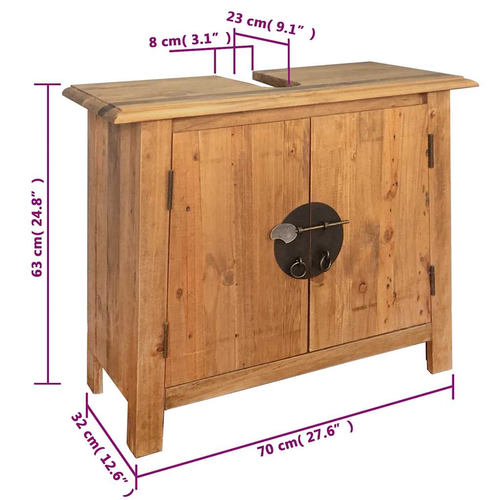 Vanità da Bagno in Legno Massello di Pino 70x32x63 cm - homemem39